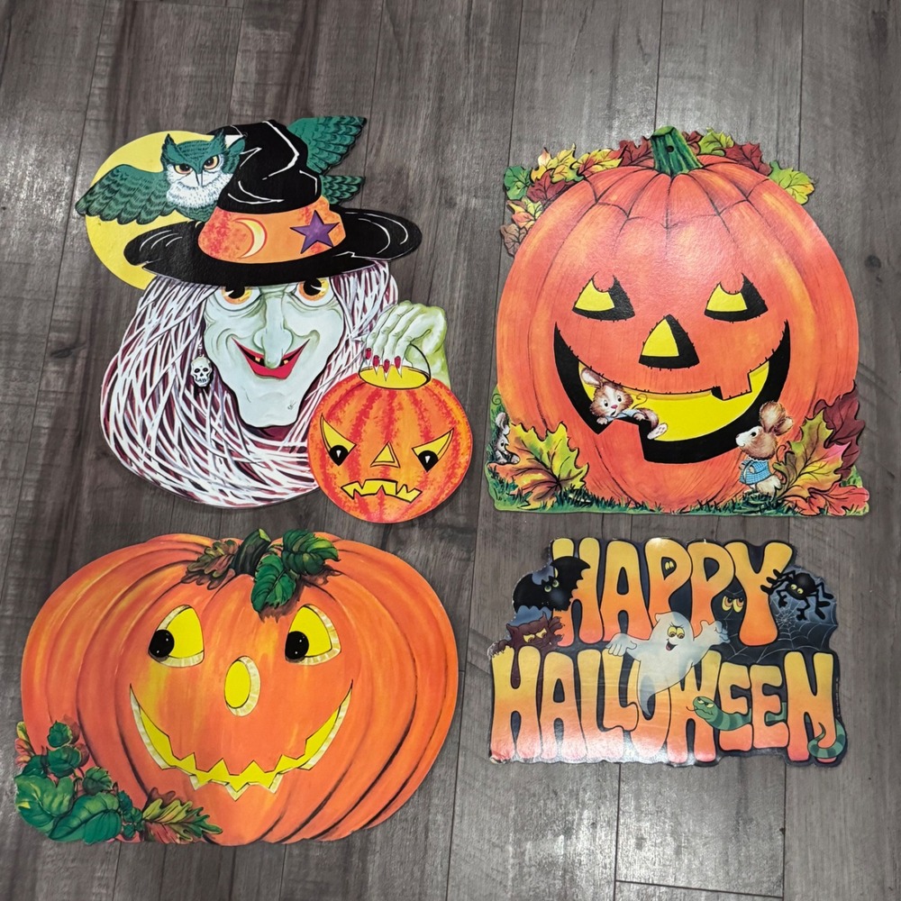 VTG Halloween made in the USA cut out cardboard decorations pumpkin witch